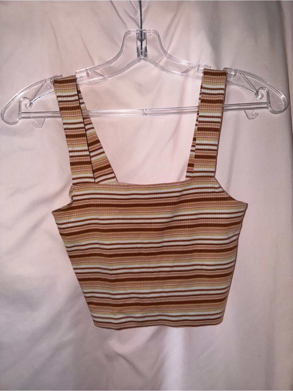 American Eagle Outfitters Striped Ribbed Crop Top in Brown and Cream